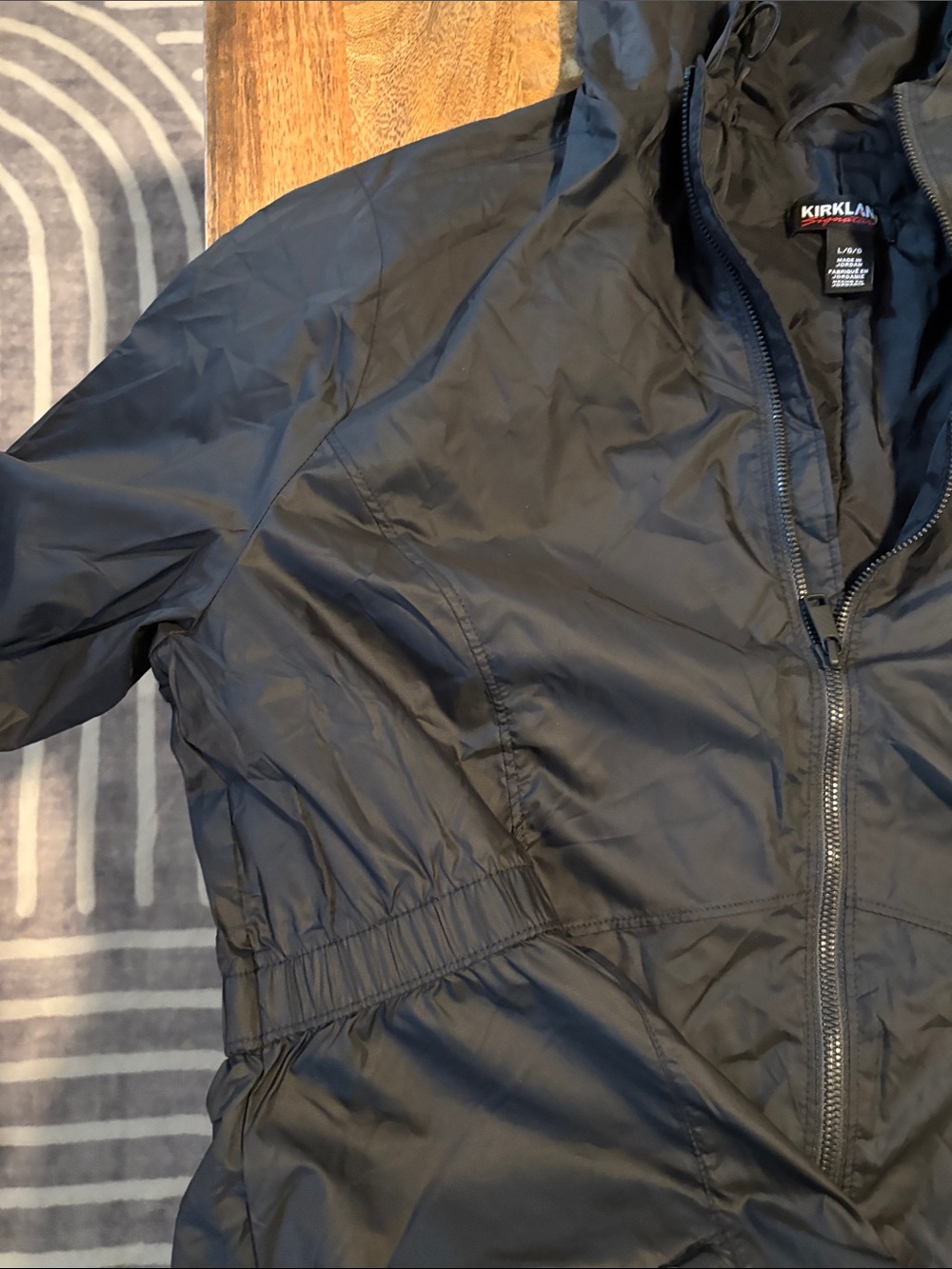 Classic Black Hooded Long Light Weight Wind/Raincoat Jacket - Picture 8 of 16